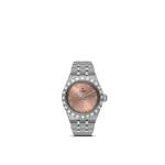 Elegant Tudor watch with polished stainless steel, copper dial, Roman numerals, and date function.