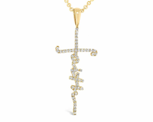 Elegant gold cross pendant with diamonds, perfect for fashion and faith accessories.
